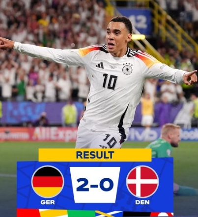 欧锦赛：德国 2 - 0 胜丹麦，哈弗茨、穆西亚拉携手送球队